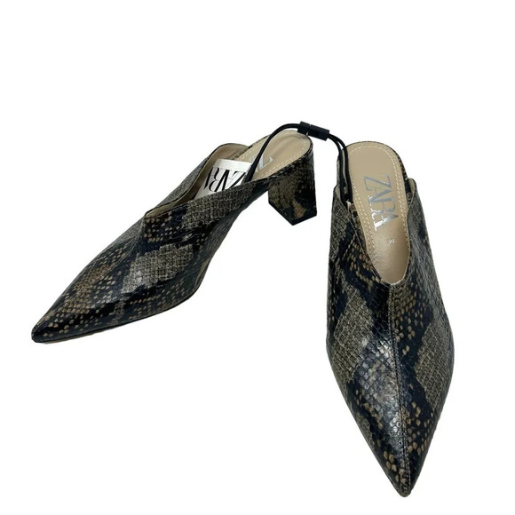 Zara Snakeskin Animal Print High Heeled Mules Size 36 /‎ US 5.5 - Picture 4 of 9